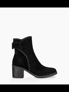 UGG Fraise Whipstichts Black Suede Ankle Boot with Back Bow Size 8